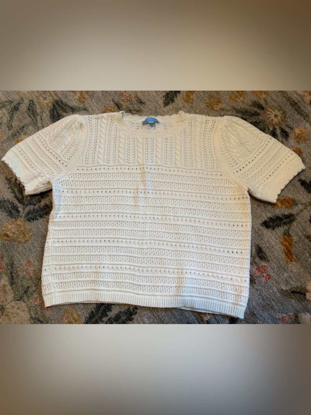 Draper James White Short Sleeve Pointelle Sweater Large